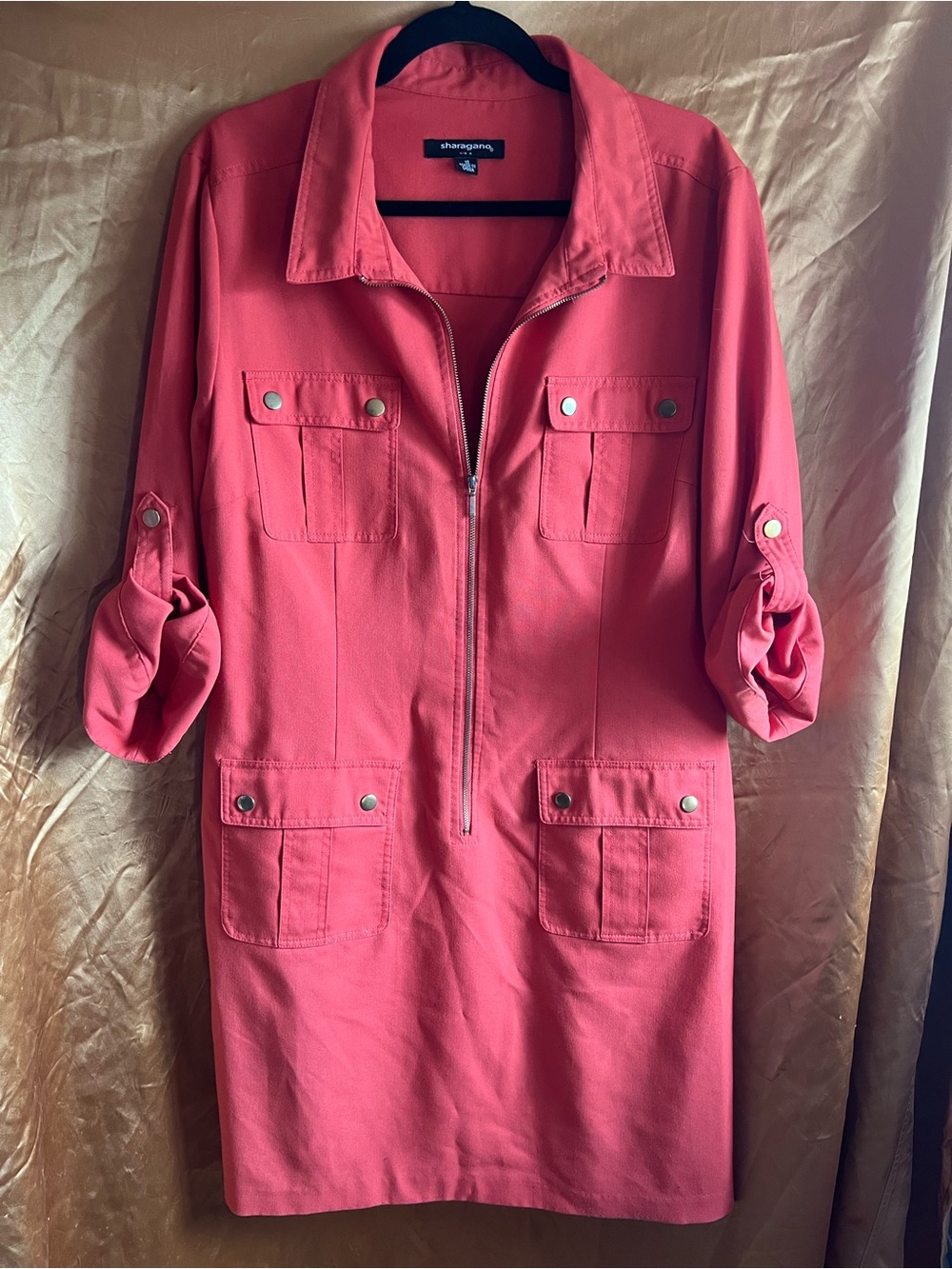 Sharagano Orange Zip-Front Utility Dress